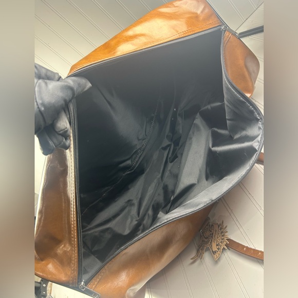 Ed Hardy Brown Leather Duffle Bag NWT Large Travel Weekender Carry On Unisex - Picture 7 of 14